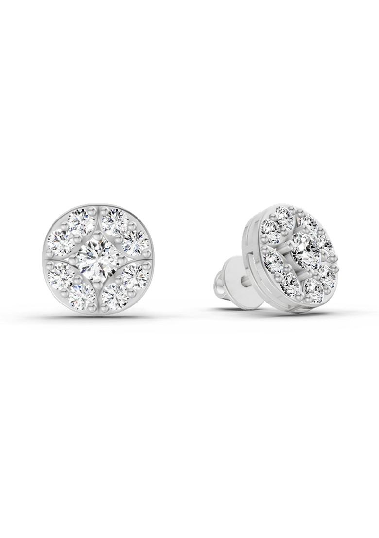 14Kt White Gold Lab Grown Diamond 0.95 Carat Round Cluster Stud Earrings For Women