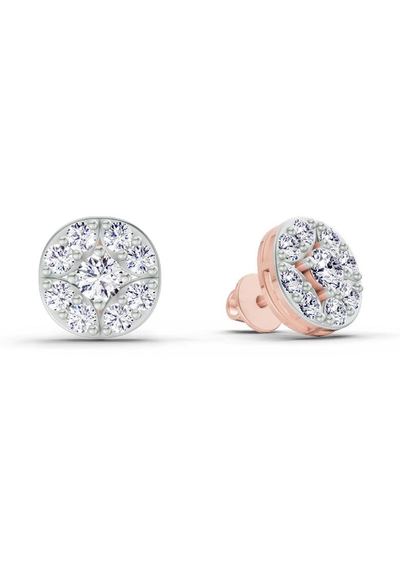 14Kt Rose Gold Lab Grown Diamond 0.95 Carat Round Cluster Stud Earrings For Women
