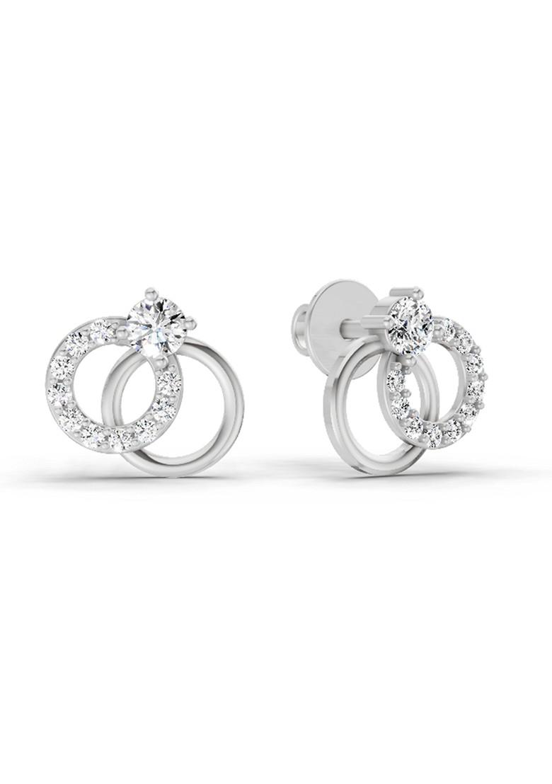 14Kt White Gold Lab Grown Diamond 0.35 Carat Interlocking Circle Stud Earrings For Women
