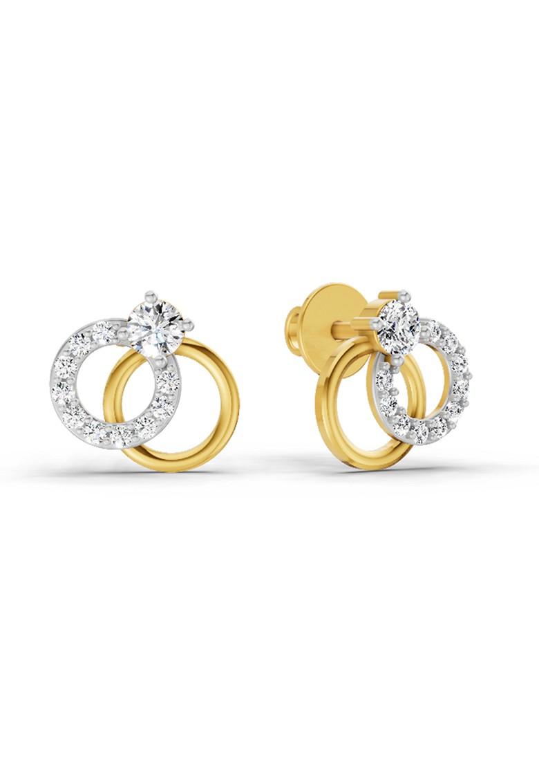 14Kt Yellow Gold Lab Grown Diamond 0.35 Carat Interlocking Circle Stud Earrings For Women