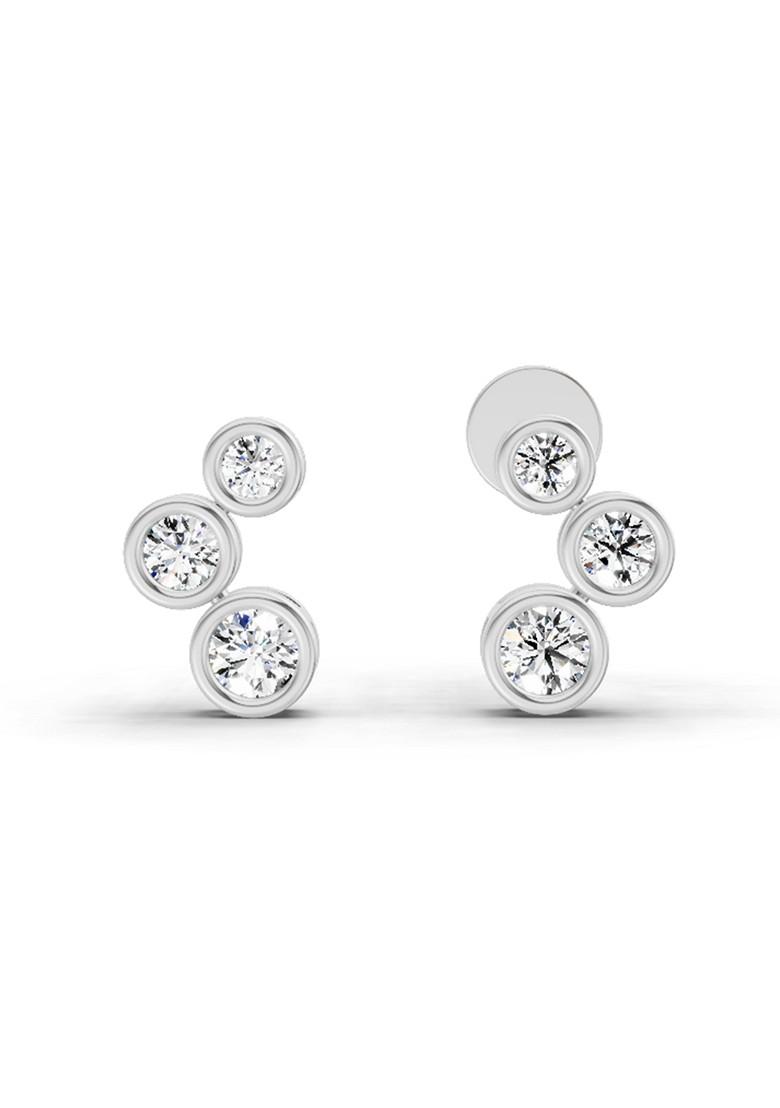 14Kt White Gold Lab Grown Diamond 0.66 Carat Bezel Set Stud Earrings For Women