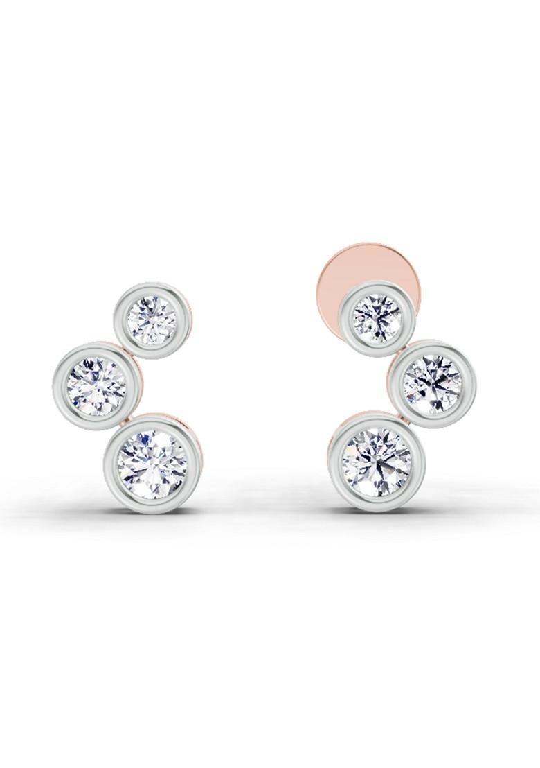 14Kt Rose Gold Lab Grown Diamond 0.66 Carat Bezel Set Stud Earrings For Women