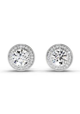 14Kt White Gold Lab Grown Diamond 1.39 Carat Round Halo Stud Earrings For Women