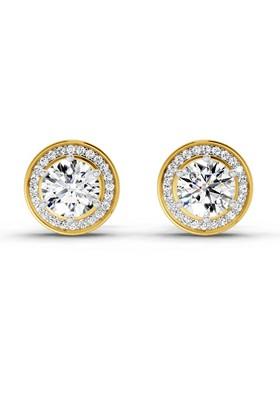 14Kt Yellow Gold Lab Grown Diamond 1.39 Carat Round Halo Stud Earrings For Women