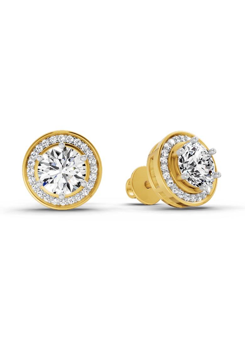 14Kt Yellow Gold Lab Grown Diamond 1.39 Carat Round Halo Stud Earrings For Women