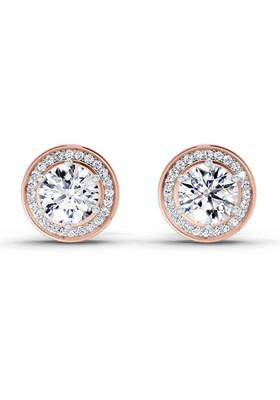 14Kt Rose Gold Lab Grown Diamond 1.39 Carat Round Halo Stud Earrings For Women