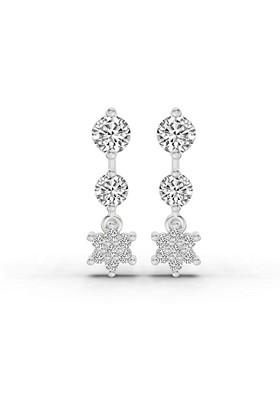 14Kt White Gold Lab Grown Diamond 0.7 Carat Round Drop Earrings For Women