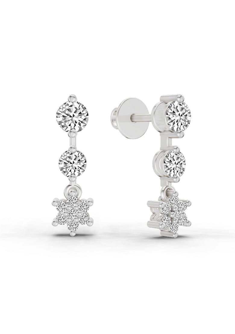 14Kt White Gold Lab Grown Diamond 0.7 Carat Round Drop Earrings For Women