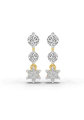 14Kt Yellow Gold Lab Grown Diamond 0.7 Carat Round Drop Earrings For Women