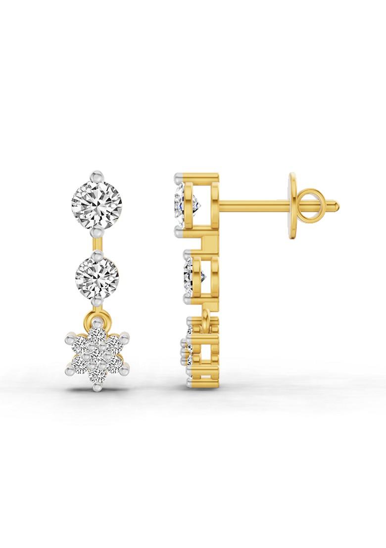 14Kt Yellow Gold Lab Grown Diamond 0.7 Carat Round Drop Earrings For Women