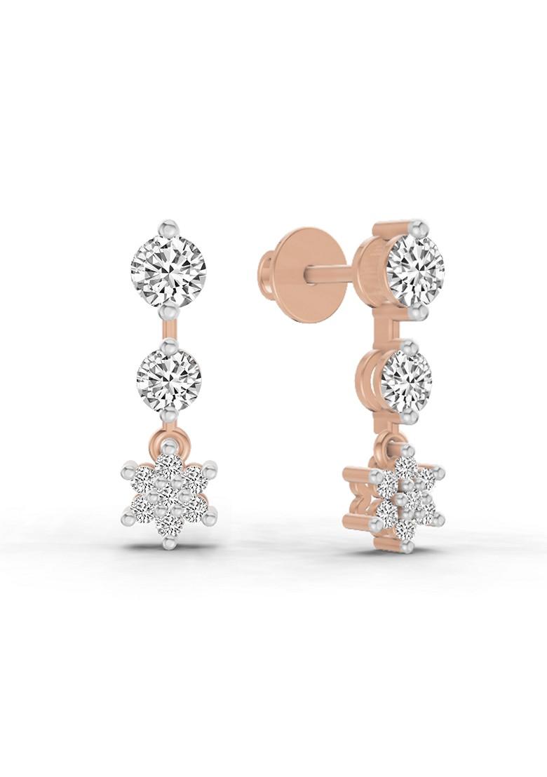 14Kt Rose Gold Lab Grown Diamond 0.7 Carat Round Drop Earrings For Women