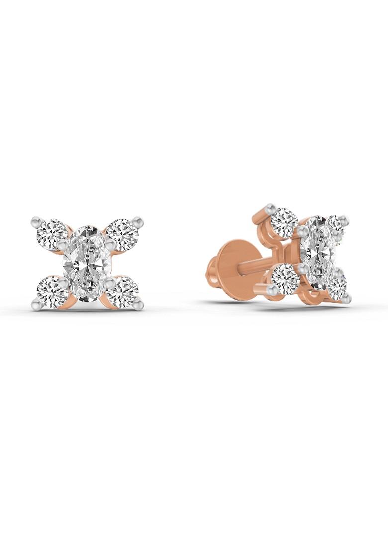 14Kt Rose Gold Lab Grown Diamond 0.7 Carat Oval Stud Earrings For Women