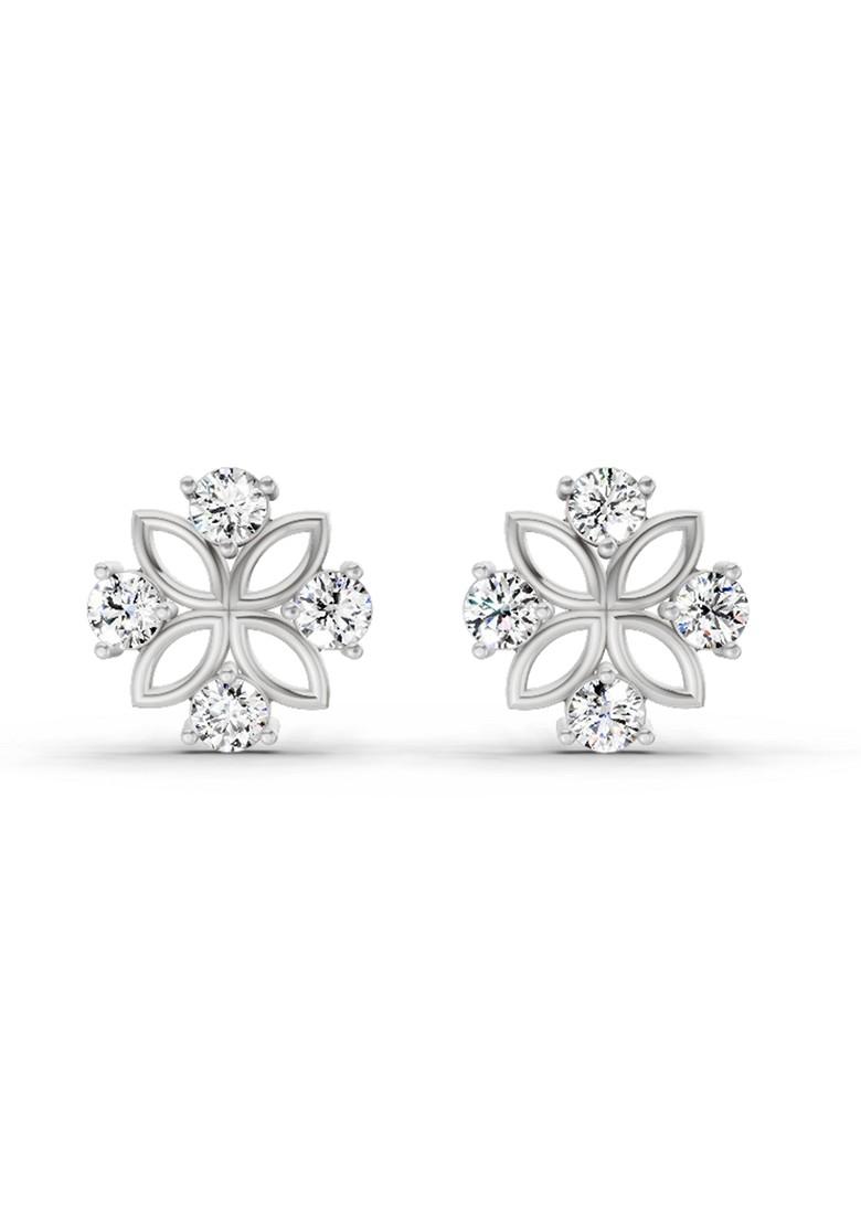 14Kt White Gold Lab Grown Diamond 0.84 Carat Floral Stud Earrings For Women