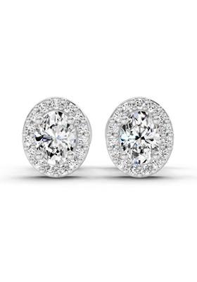 14Kt White Gold Lab Grown Diamond 0.09 Carat Oval Halo Stud Earrings For Women