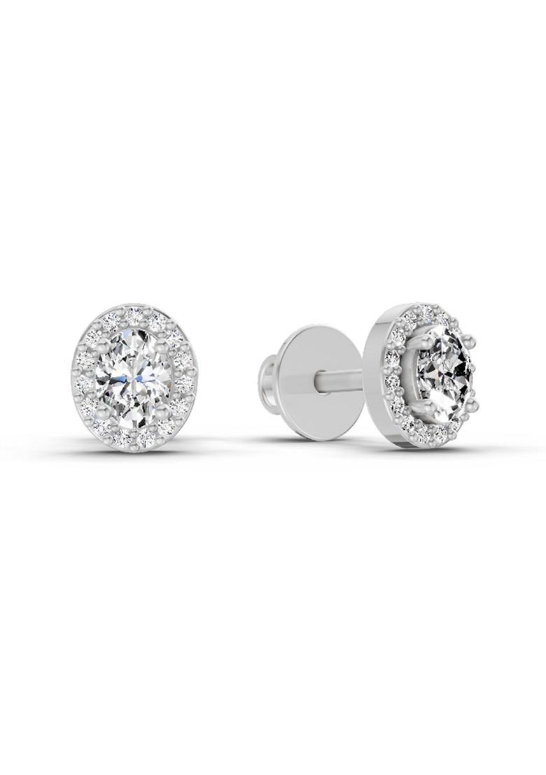 14Kt White Gold Lab Grown Diamond 0.09 Carat Oval Halo Stud Earrings For Women