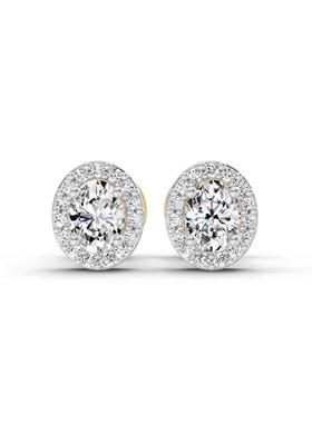 14Kt Yellow Gold Lab Grown Diamond 0.09 Carat Oval Halo Stud Earrings For Women
