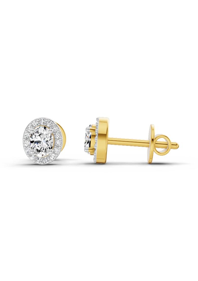14Kt Yellow Gold Lab Grown Diamond 0.09 Carat Oval Halo Stud Earrings For Women