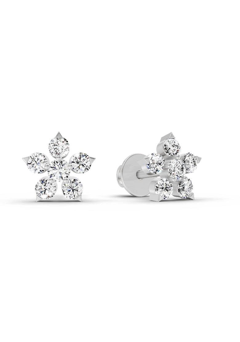 14Kt White Gold Lab Grown Diamond 0.55 Carat Floral Stud Earrings For Women