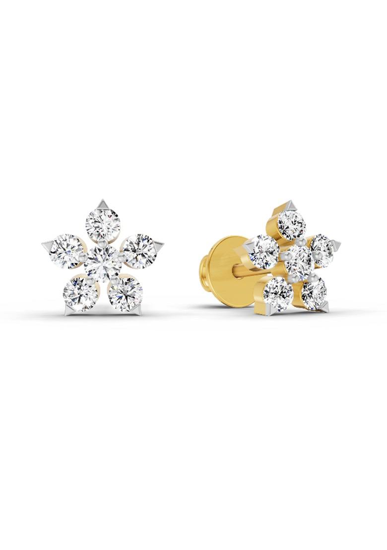 14Kt Yellow Gold Lab Grown Diamond 0.55 Carat Floral Stud Earrings For Women