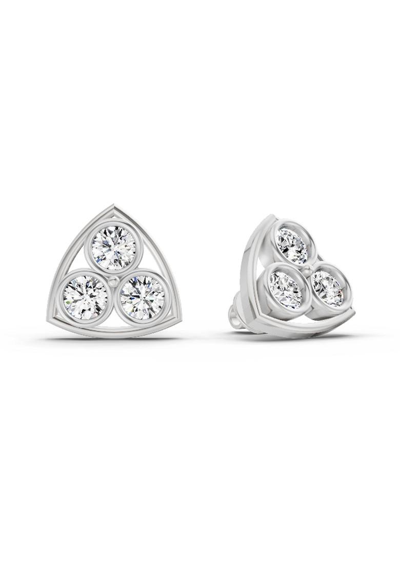 14Kt White Gold Lab Grown Diamond 2.28 Carat Triangular Cluster Stud Earrings For Women