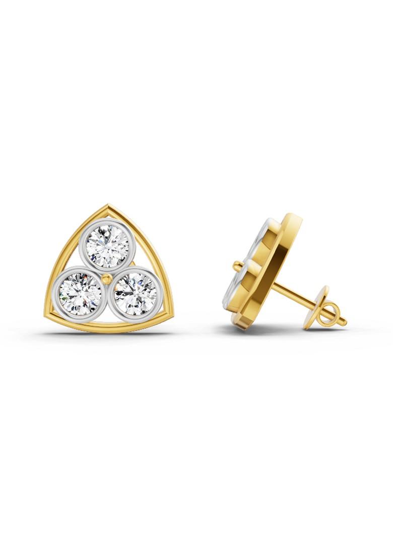 14Kt Yellow Gold Lab Grown Diamond 2.28 Carat Triangular Cluster Stud Earrings For Women