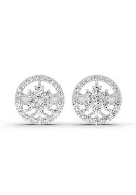 14Kt White Gold Lab Grown Diamond 1.28 Carat Round Floral Halo Stud Earrings For Women