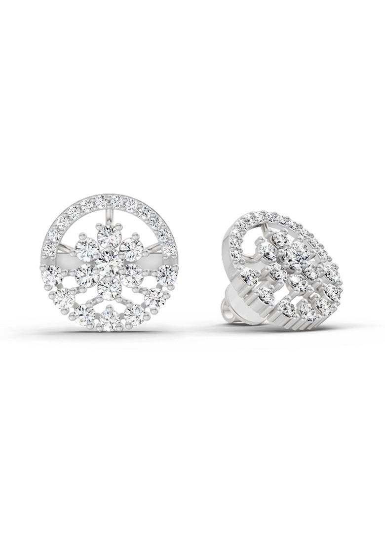 14Kt White Gold Lab Grown Diamond 1.28 Carat Round Floral Halo Stud Earrings For Women