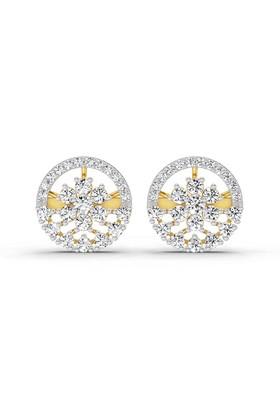 14Kt Yellow Gold Lab Grown Diamond 1.28 Carat Round Floral Halo Stud Earrings For Women