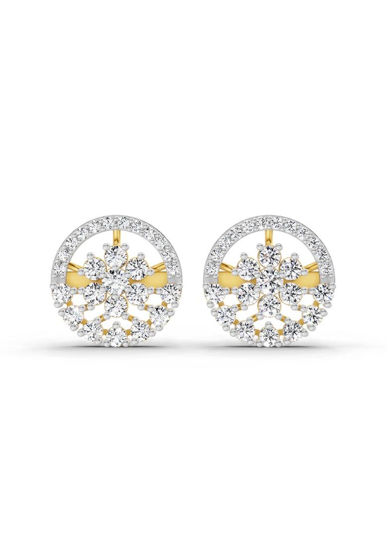 14Kt Yellow Gold Lab Grown Diamond 1.28 Carat Round Floral Halo Stud Earrings For Women