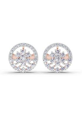 14Kt Rose Gold Lab Grown Diamond 1.28 Carat Round Floral Halo Stud Earrings For Women