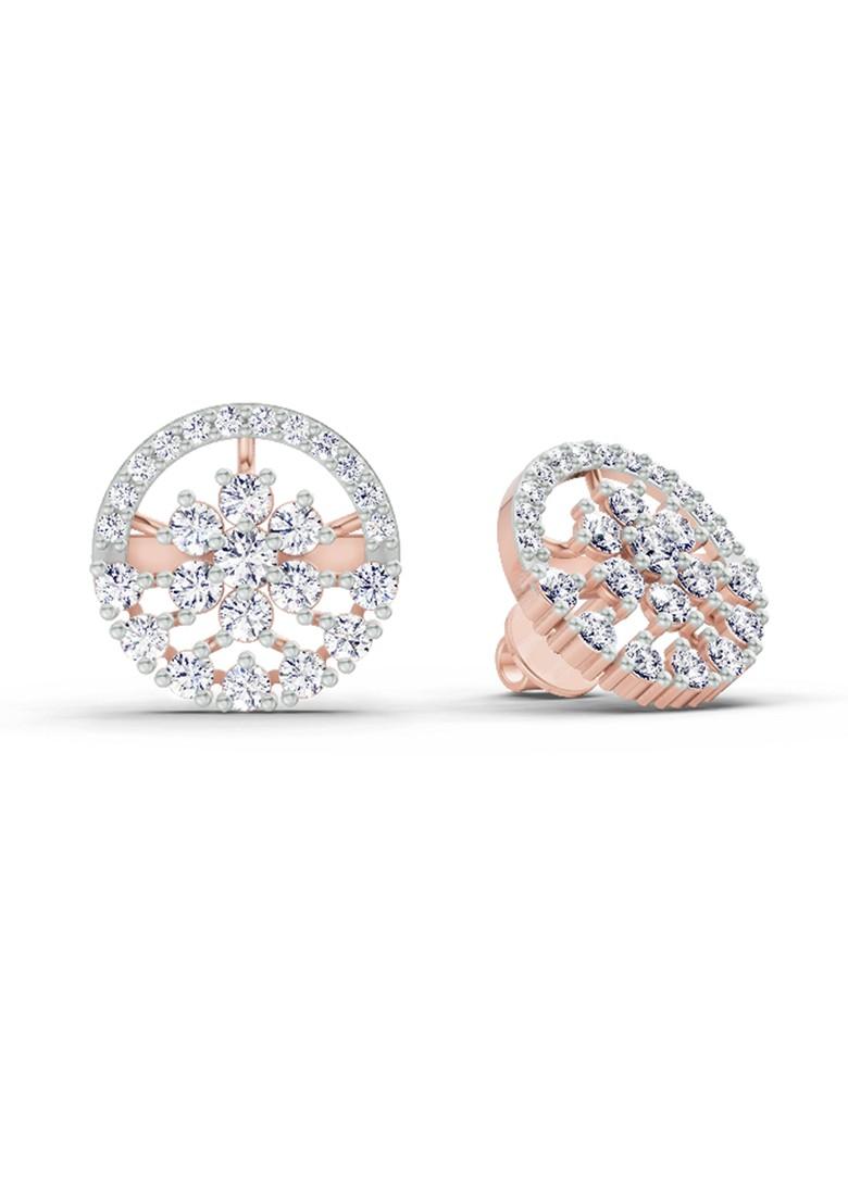 14Kt Rose Gold Lab Grown Diamond 1.28 Carat Round Floral Halo Stud Earrings For Women