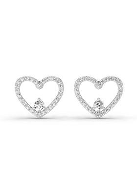 14Kt White Gold Lab Grown Diamond 0.66 Carat Heart Halo Stud Earrings For Women