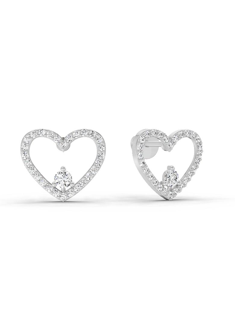 14Kt White Gold Lab Grown Diamond 0.66 Carat Heart Halo Stud Earrings For Women
