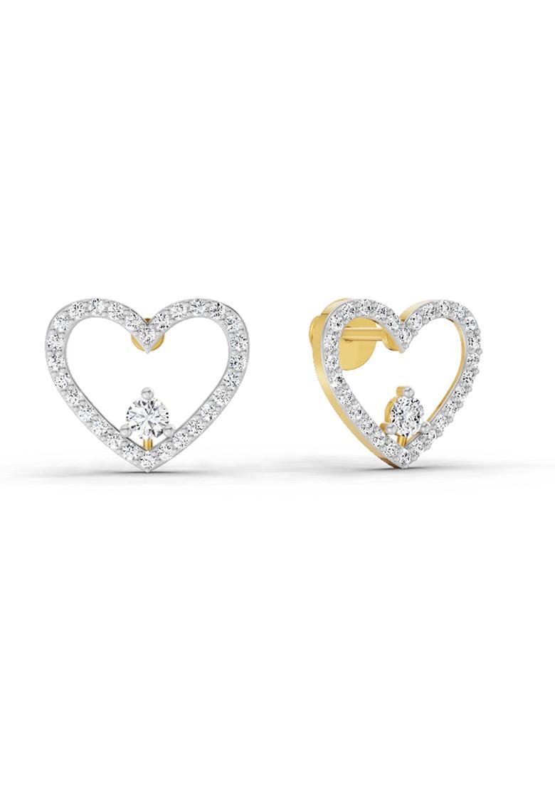 14Kt Yellow Gold Lab Grown Diamond 0.66 Carat Heart Halo Stud Earrings For Women
