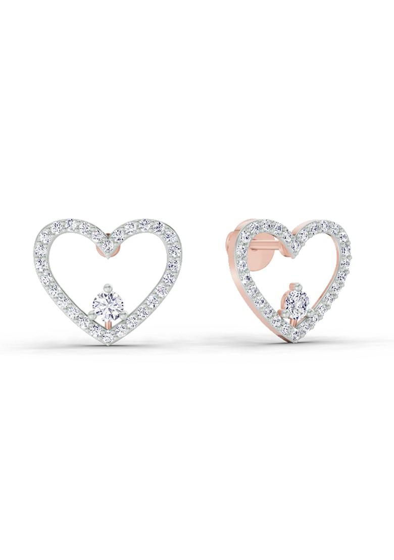 14Kt Rose Gold Lab Grown Diamond 0.66 Carat Heart Halo Stud Earrings For Women
