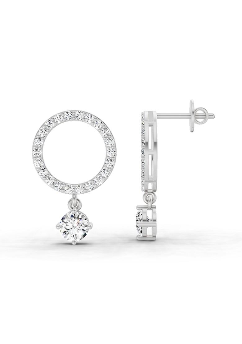 14Kt White Gold Lab Grown Diamond 1.21 Carat Circle Drop Stud Earrings For Women