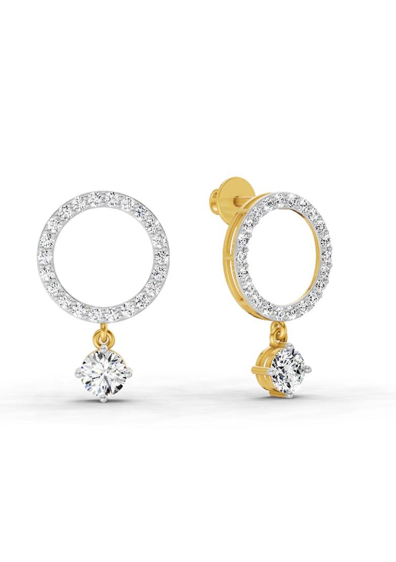 14Kt Yellow Gold Lab Grown Diamond 1.21 Carat Circle Drop Stud Earrings For Women