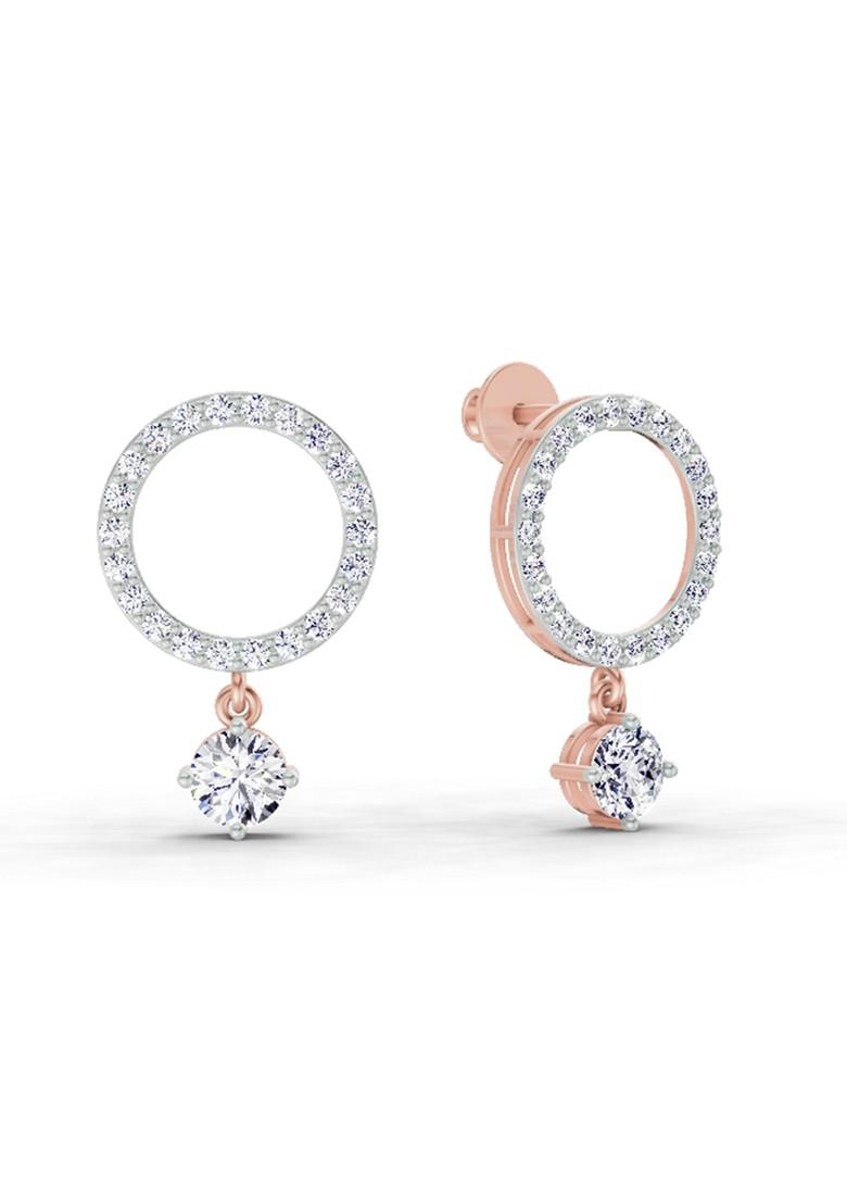 14Kt Rose Gold Lab Grown Diamond 1.21 Carat Circle Drop Stud Earrings For Women