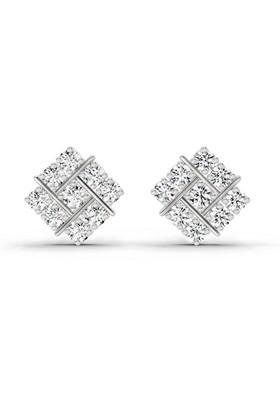 14Kt White Gold Lab Grown Diamond 0.97 Carat Square Cluster Stud Earrings For Women