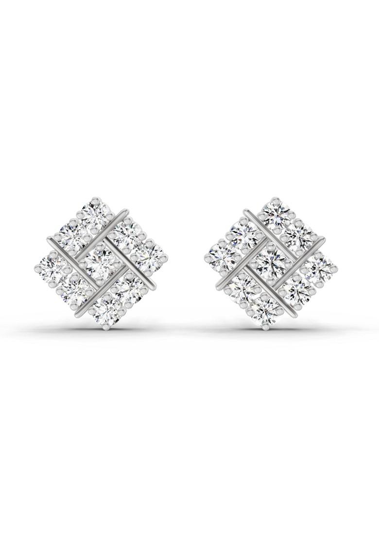 14Kt White Gold Lab Grown Diamond 0.97 Carat Square Cluster Stud Earrings For Women