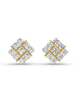 14Kt Yellow Gold Lab Grown Diamond 0.97 Carat Square Cluster Stud Earrings For Women
