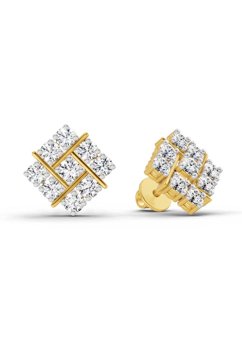14Kt Yellow Gold Lab Grown Diamond 0.97 Carat Square Cluster Stud Earrings For Women
