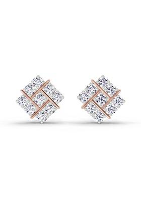 14Kt Rose Gold Lab Grown Diamond 0.97 Carat Square Cluster Stud Earrings For Women
