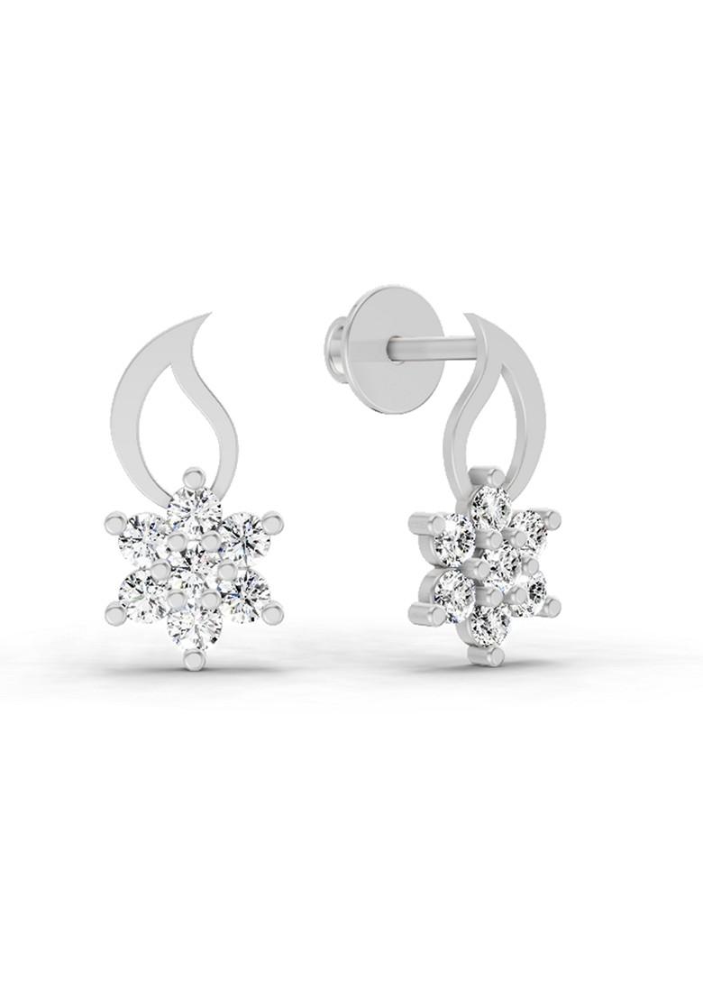14Kt White Gold Lab Grown Diamond 0.49 Carat Floral Stud Earrings For Women