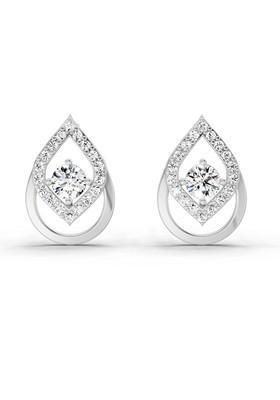 14Kt White Gold Lab Grown Diamond 0.70 Carat Pear Halo Stud Earrings For Women