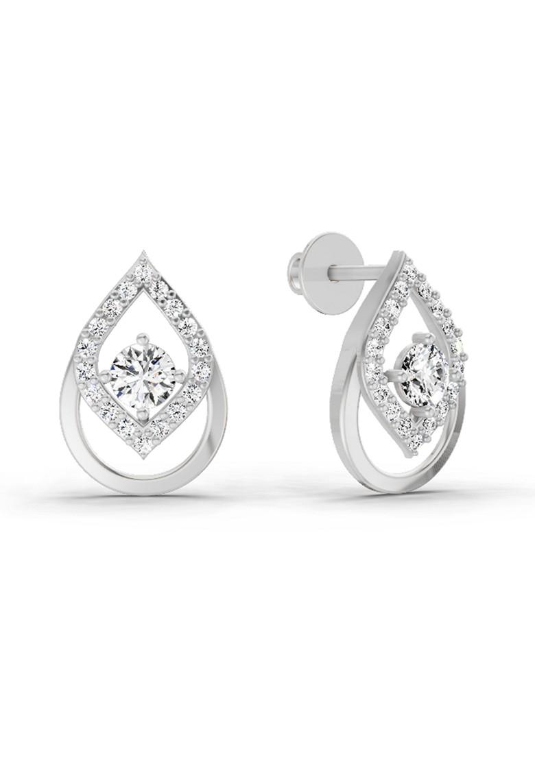 14Kt White Gold Lab Grown Diamond 0.70 Carat Pear Halo Stud Earrings For Women