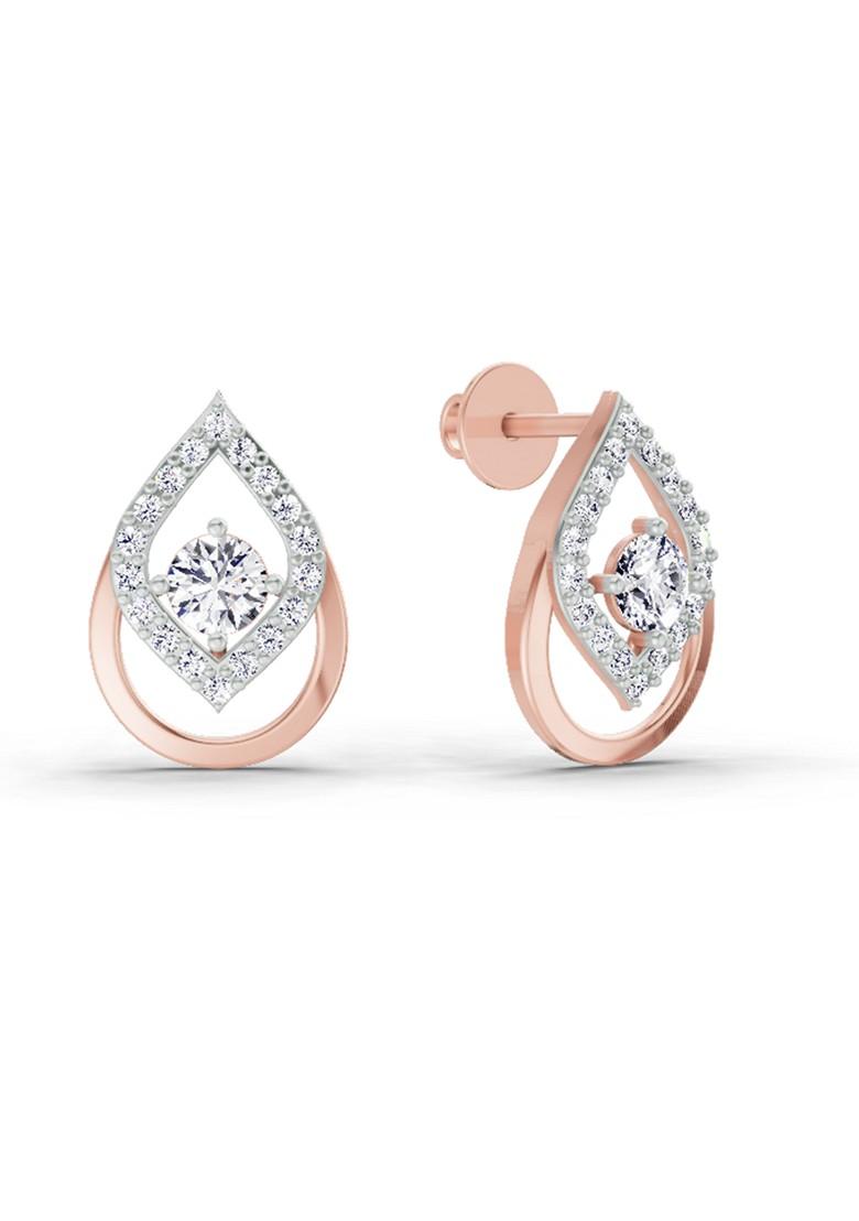 14Kt Rose Gold Lab Grown Diamond 0.70 Carat Pear Halo Stud Earrings For Women