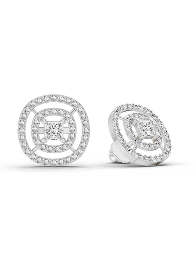 14Kt White Gold Lab Grown Diamond 1.14 Carat Round Stud Earrings For Women