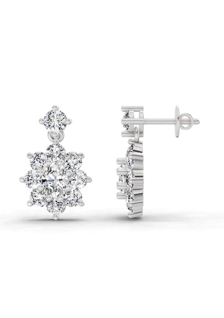 14Kt White Gold Lab Grown Diamond 1.79 Carat Floral Drop Stud Earrings For Women