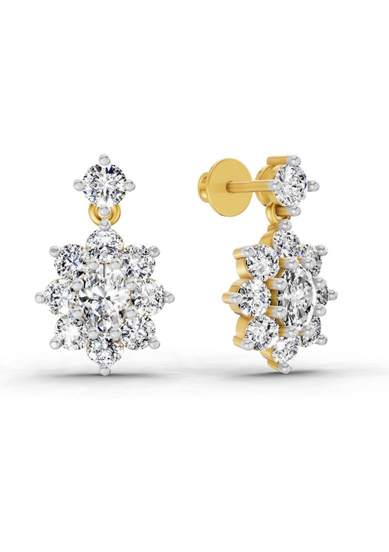 14Kt Yellow Gold Lab Grown Diamond 1.79 Carat Floral Drop Stud Earrings For Women